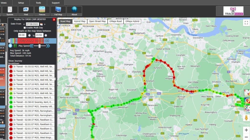 A computer screen showing a map of a road.